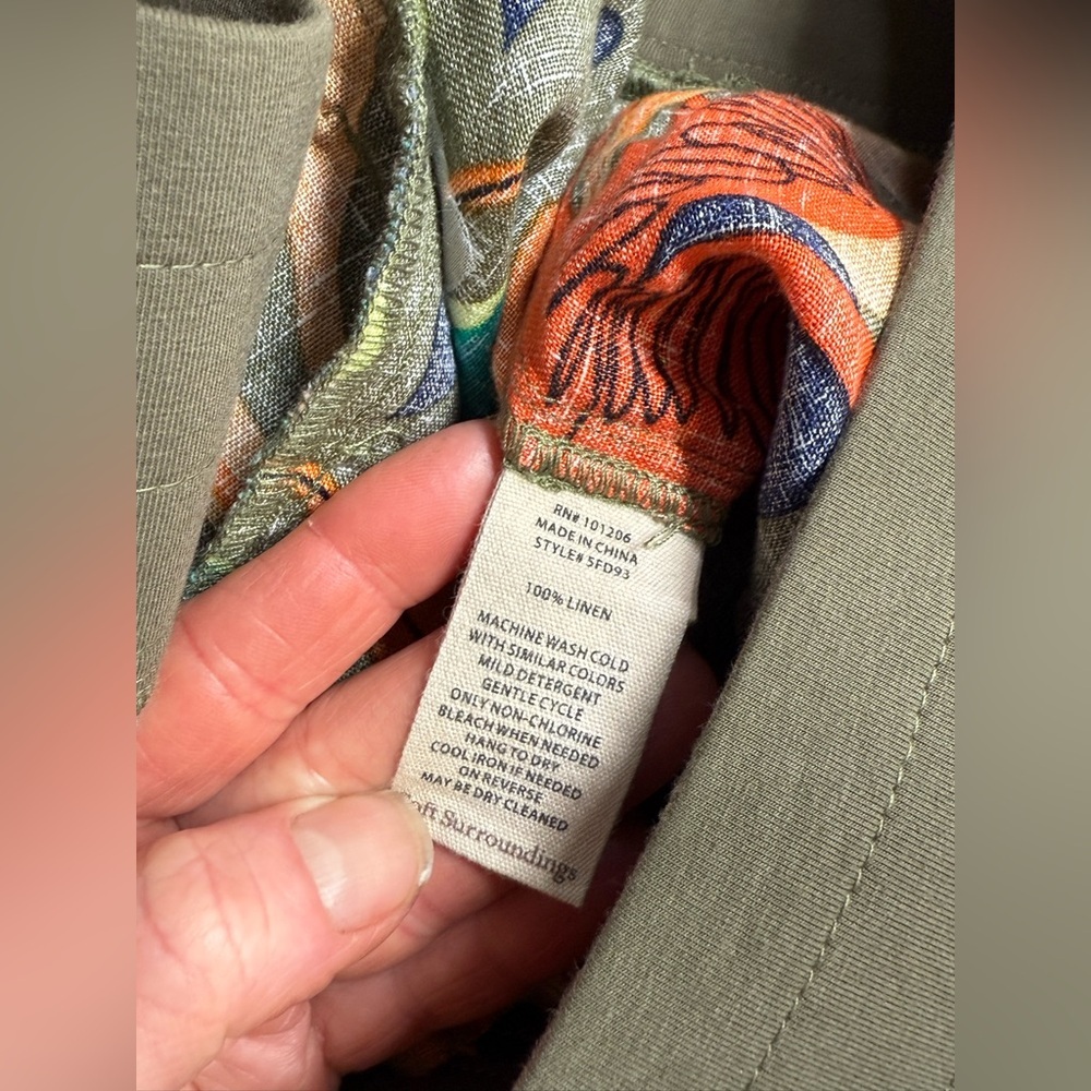 SOFT SURROUNDINGS Olive green & orange tropical print Linen pants size 3X. - Picture 10 of 13